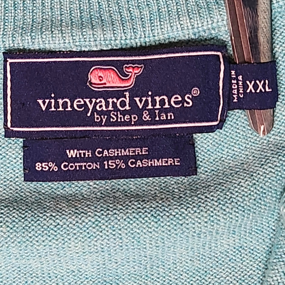 Vineyard Vines Cashmere Blend ¼ Zip Sweater Size XXL Color Aquamarine 😍 - Picture 4 of 11